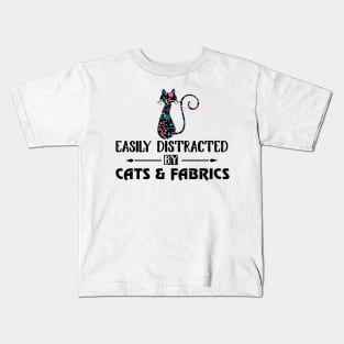 Easily Distracted By Cats Fabric Sewing Kids T-Shirt